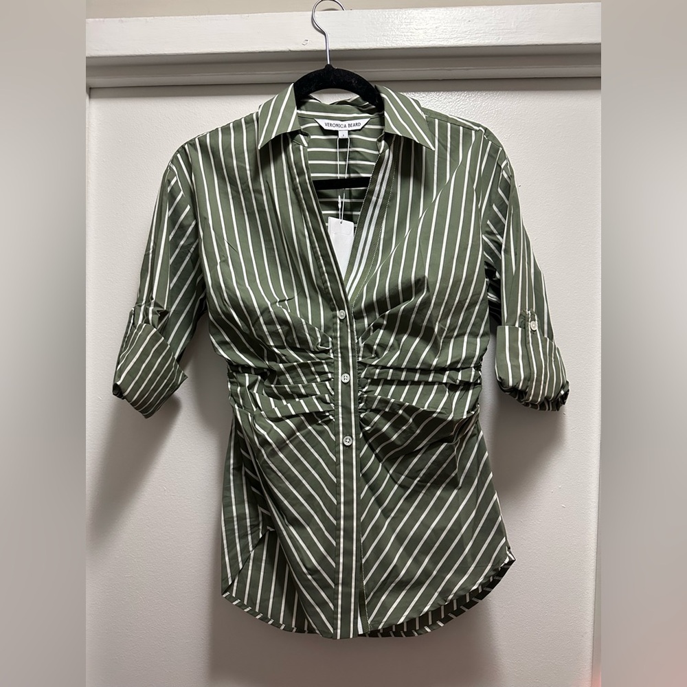 Veronica Beard Olive Striped Button Down Shirt